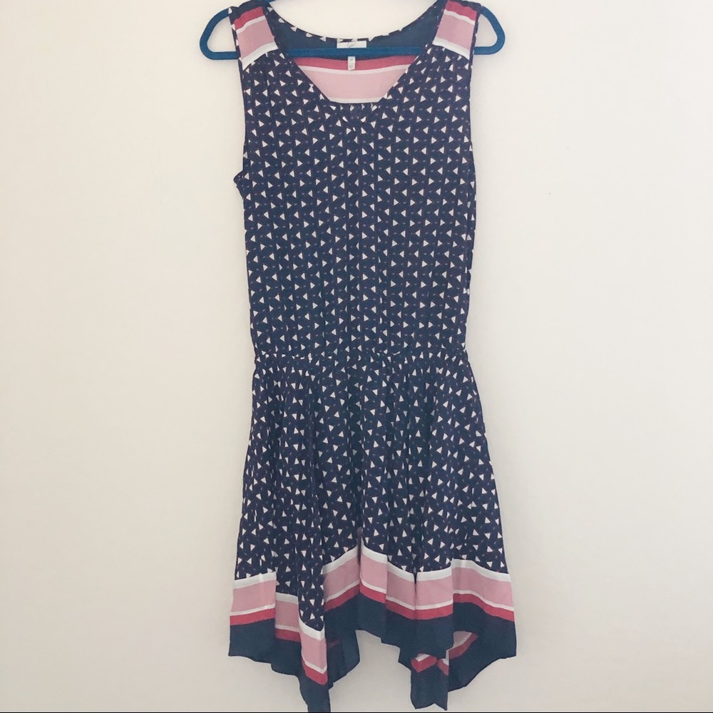Joie Ginabell Silk Handkerchief Navy Pink Dress M